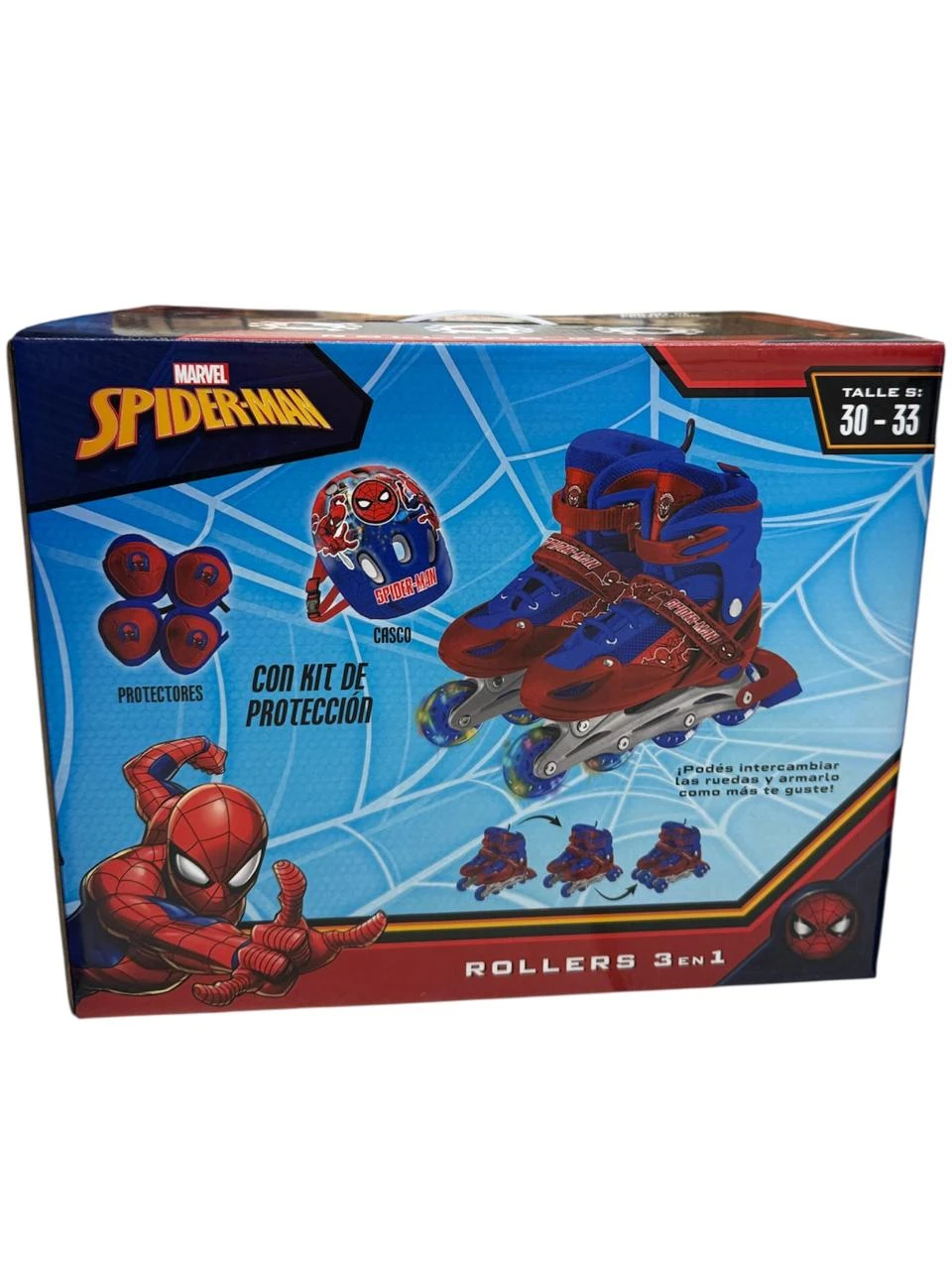 Rollers 3 en 1 spiderman c/ protecciones y luz