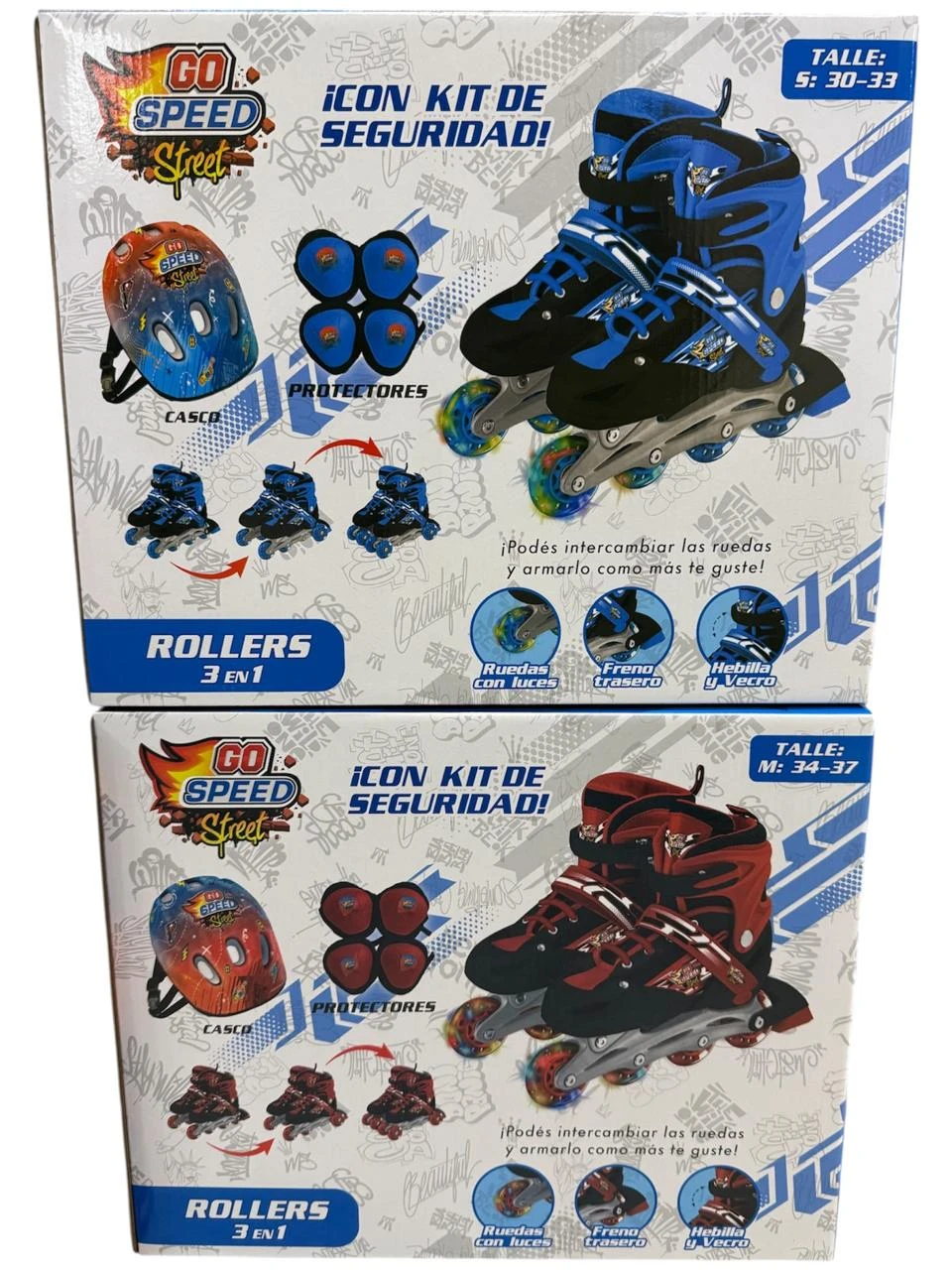 Rollers 3 en 1 go speed c/ protecciones y luz