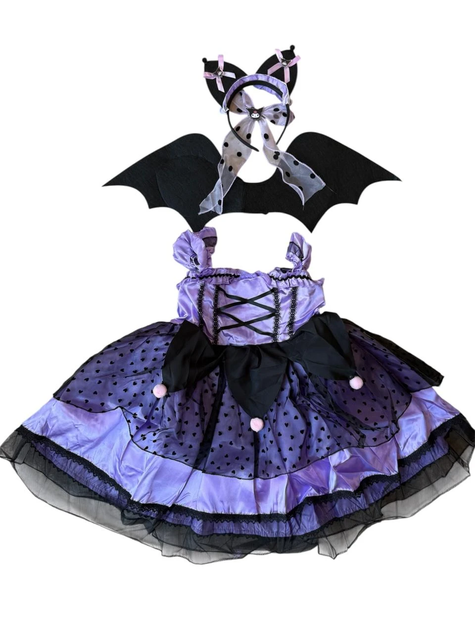 Disfraz Kuromi c/ alas, vincha y broche