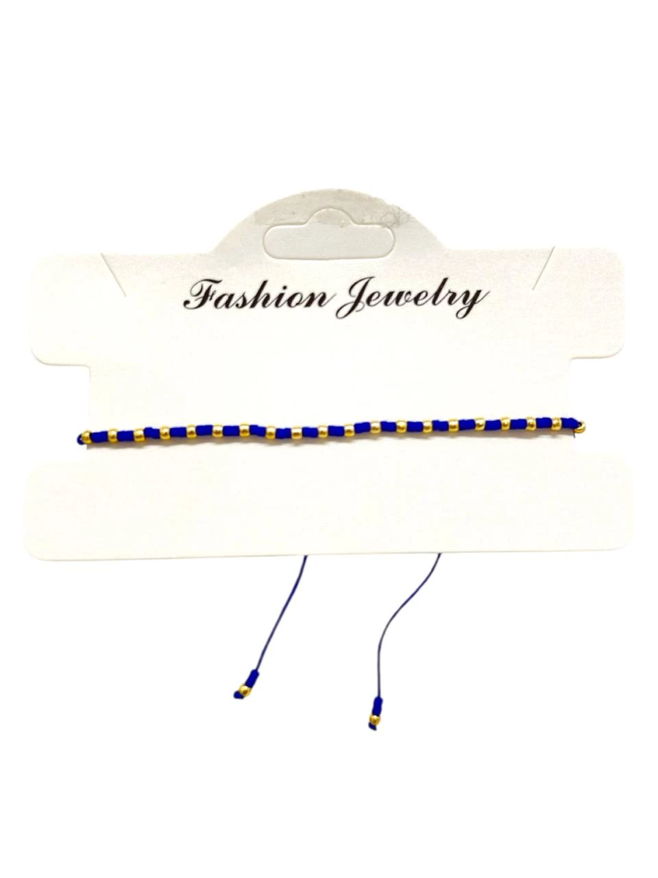 Pulsera hilo canutillos azules y dorados