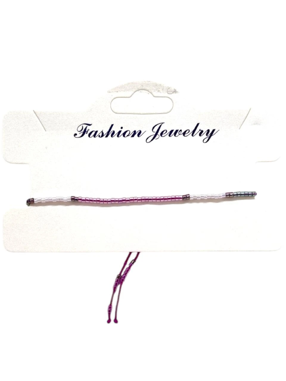 Pulsera hilo canutillos violeta y blancos
