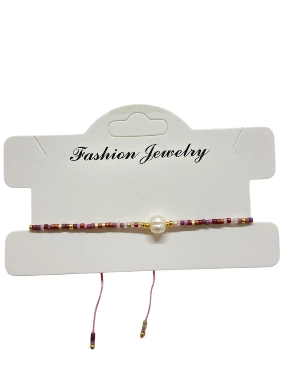 Pulsera hilo perla y canutillos violeta