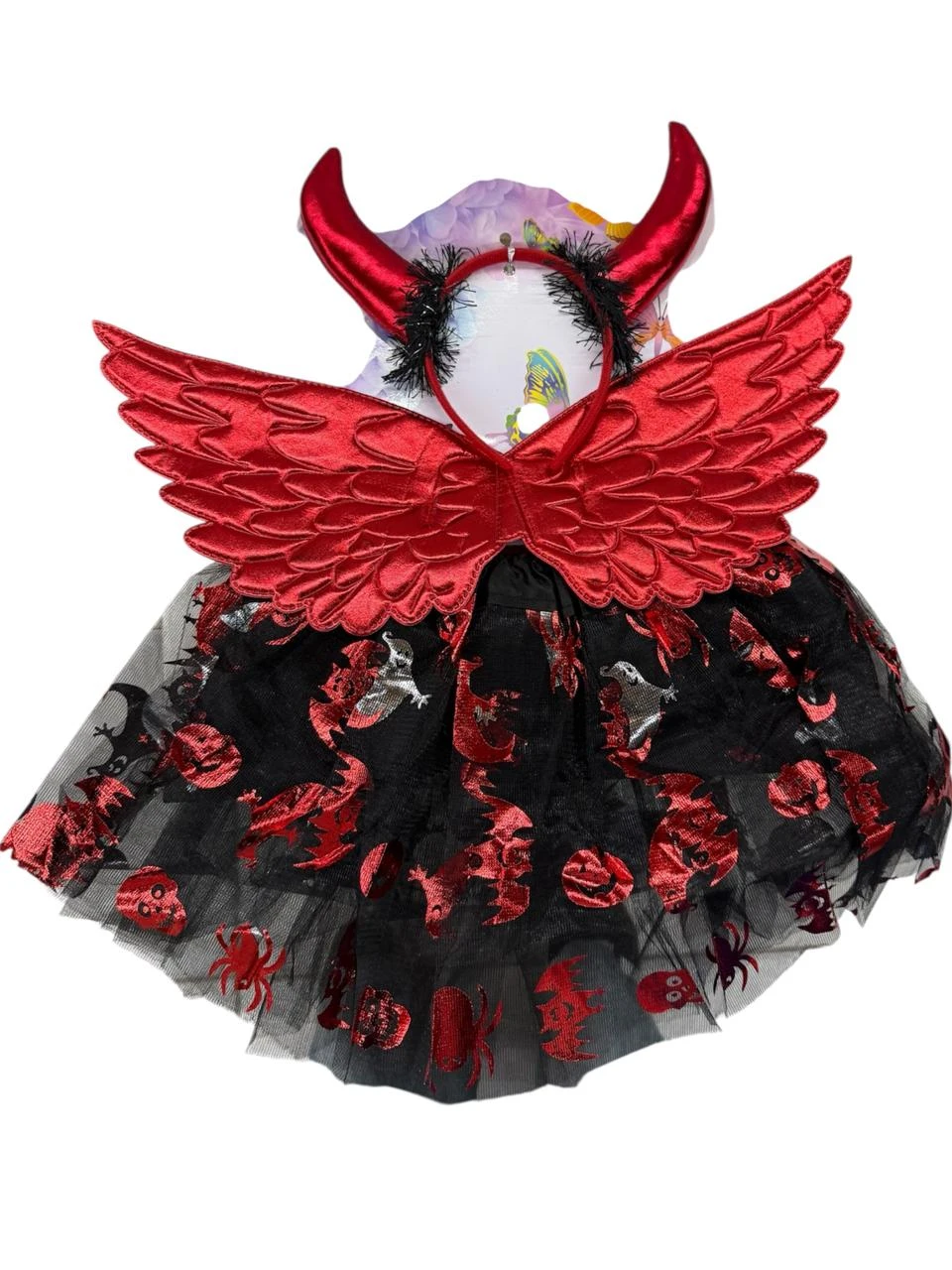 Disfraz diablo pollera negra con alas